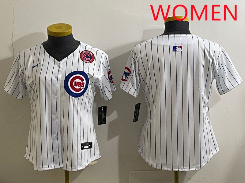 Women 2025 Chicago Cubs Blank White Stripe Game Nike MLB Jersey style 3